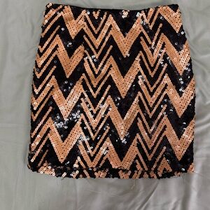 Sequin Chevron Mini Skirt - Black and Gold